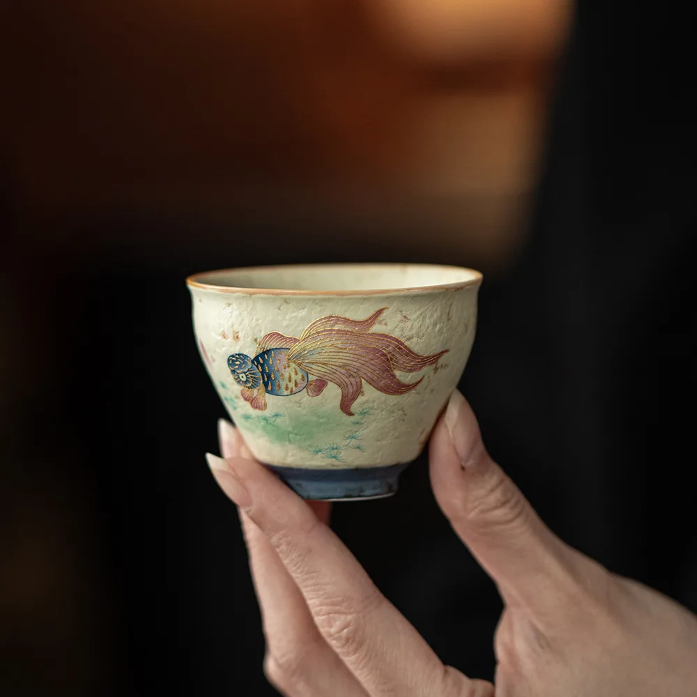 青花火石红仿古陶瓷茶杯